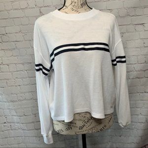 Hollister white waffle crop boyfriend Tee striped